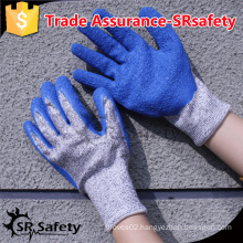 SRSAFETY 13 gauge nylon and glassfibre and HPPE liner coated blue latex on palm glove safety latex working gloves,china supplier